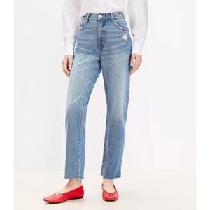 Ann Taylor LOFT The Straight High-Rise Raw Hem Light Wash Denim Jeans 8/29